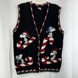 Vintage 1980s Snoopy & Friends Christmas Sweater Vest Plus Size Novelty L/XL